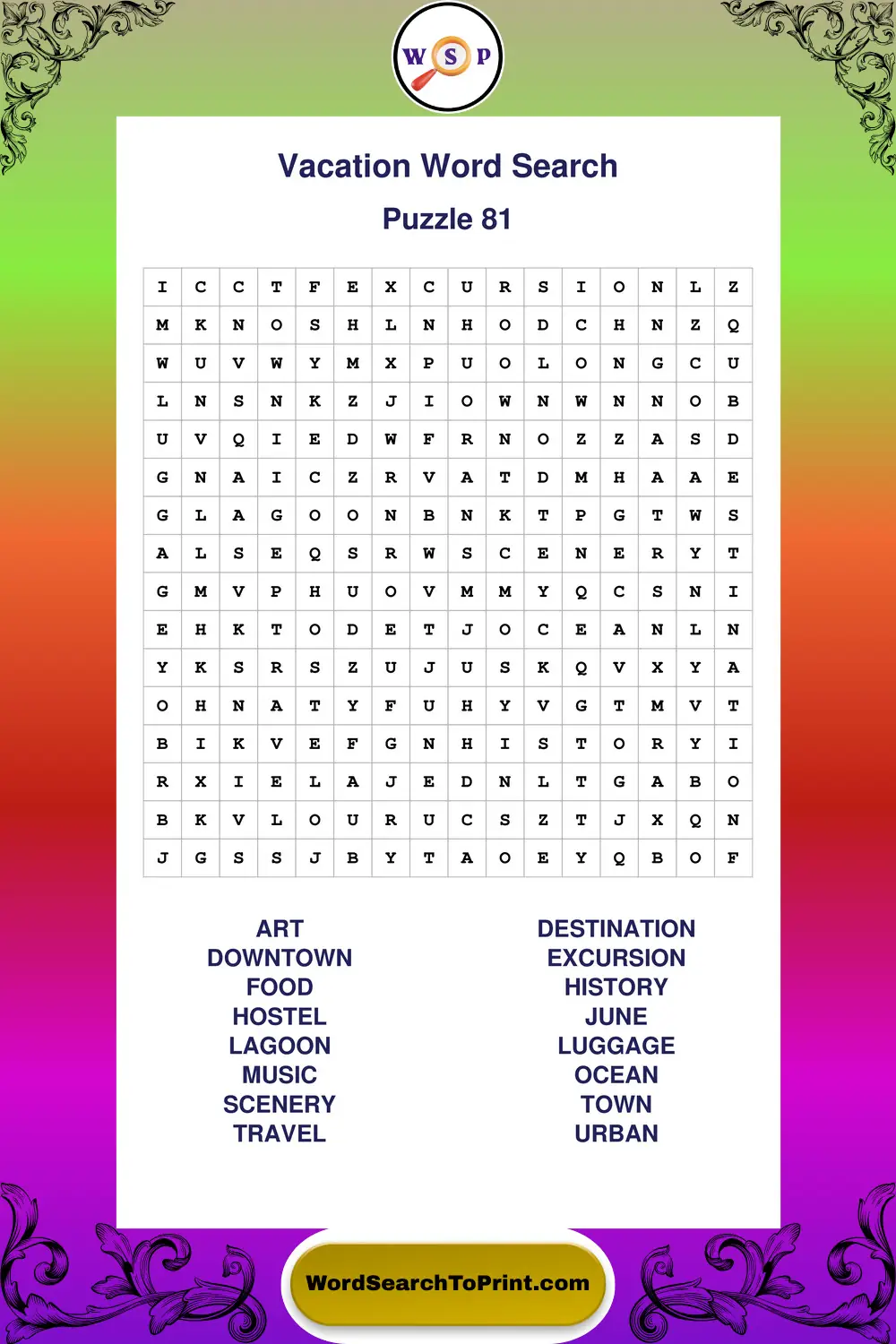 Vacation Word Search Puzzle 81