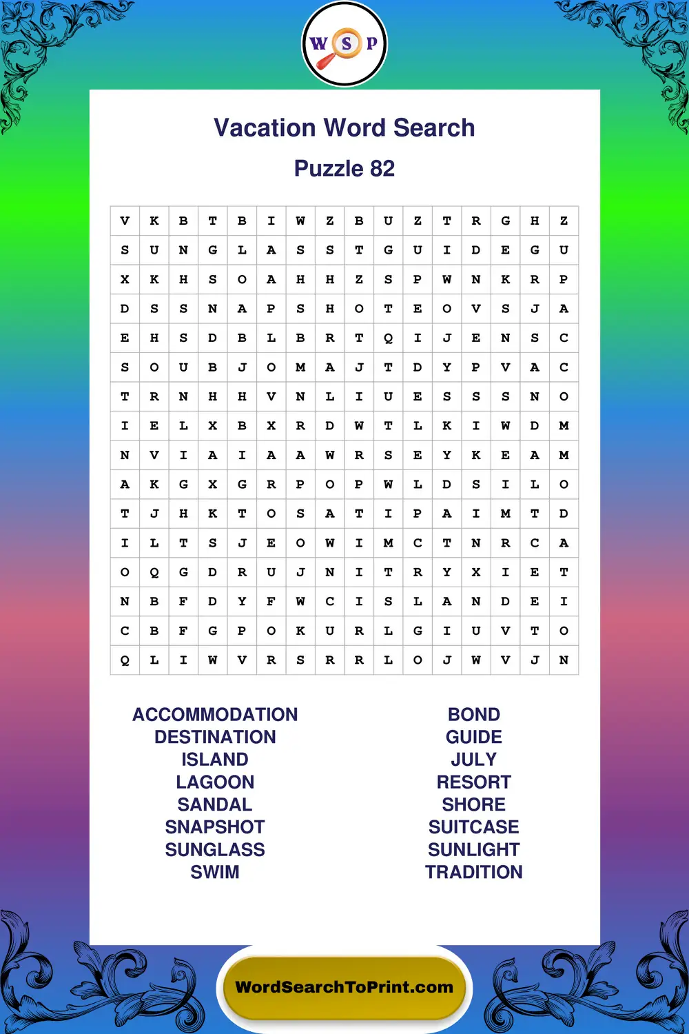 Vacation Word Search Puzzle 82