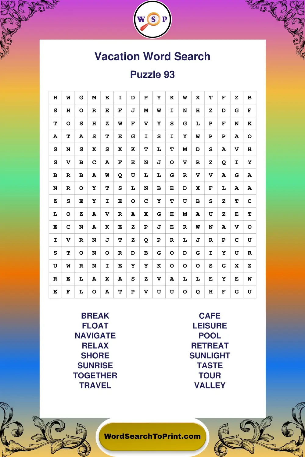 Vacation Word Search Puzzle 93