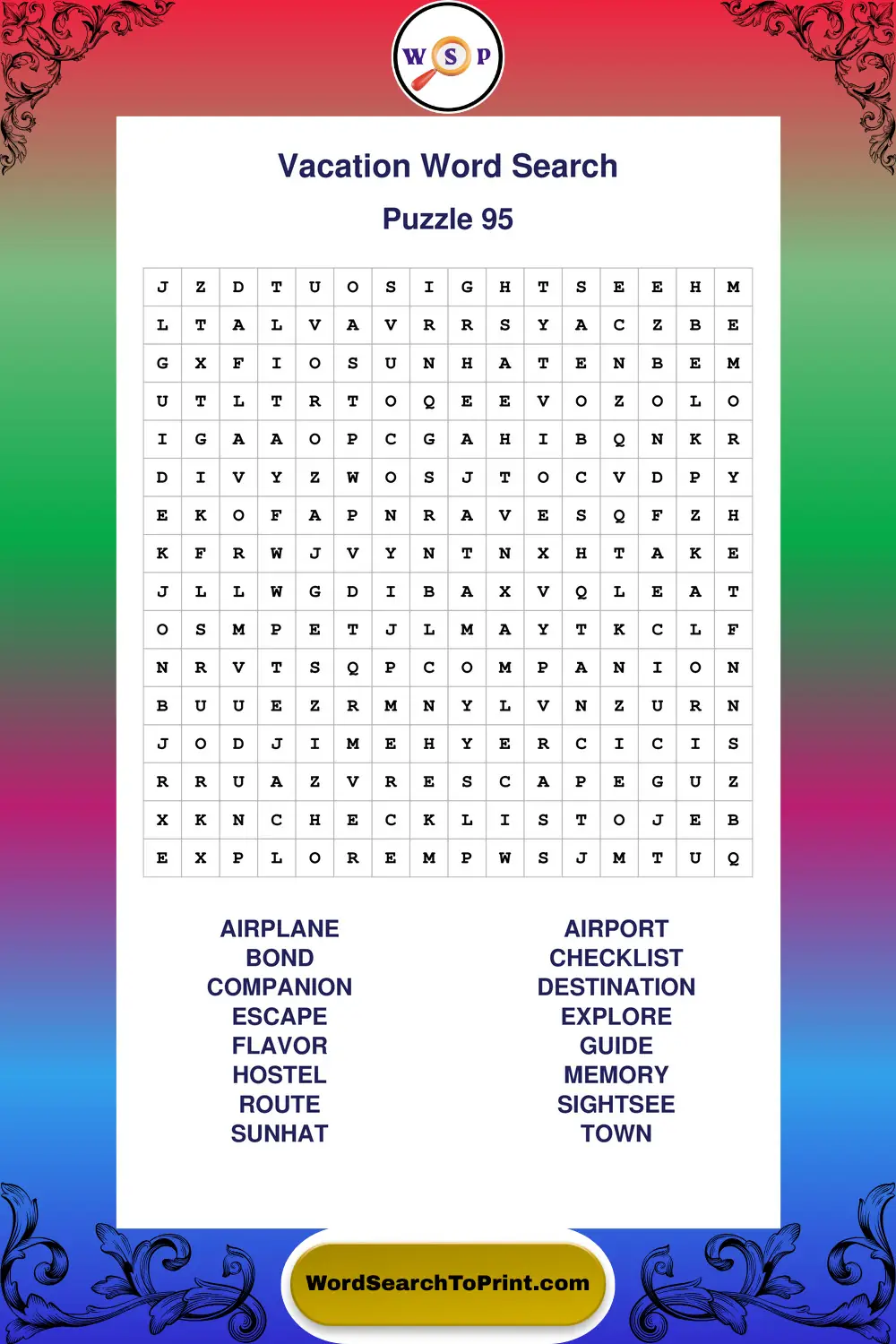 Vacation Word Search Puzzle 95