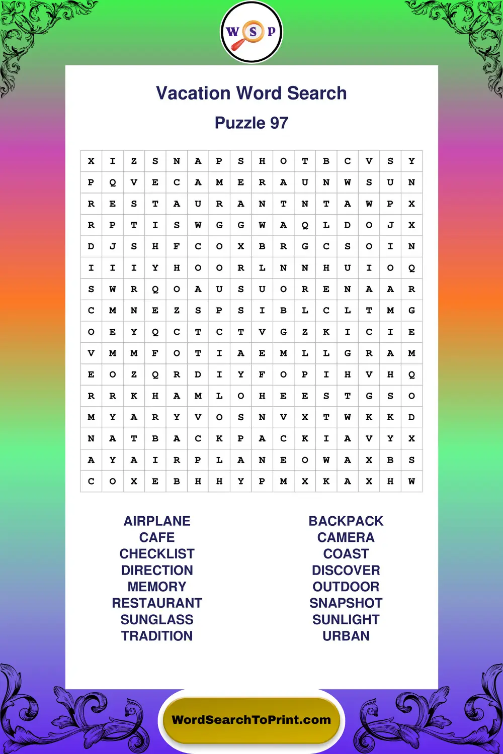 Vacation Word Search Puzzle 97