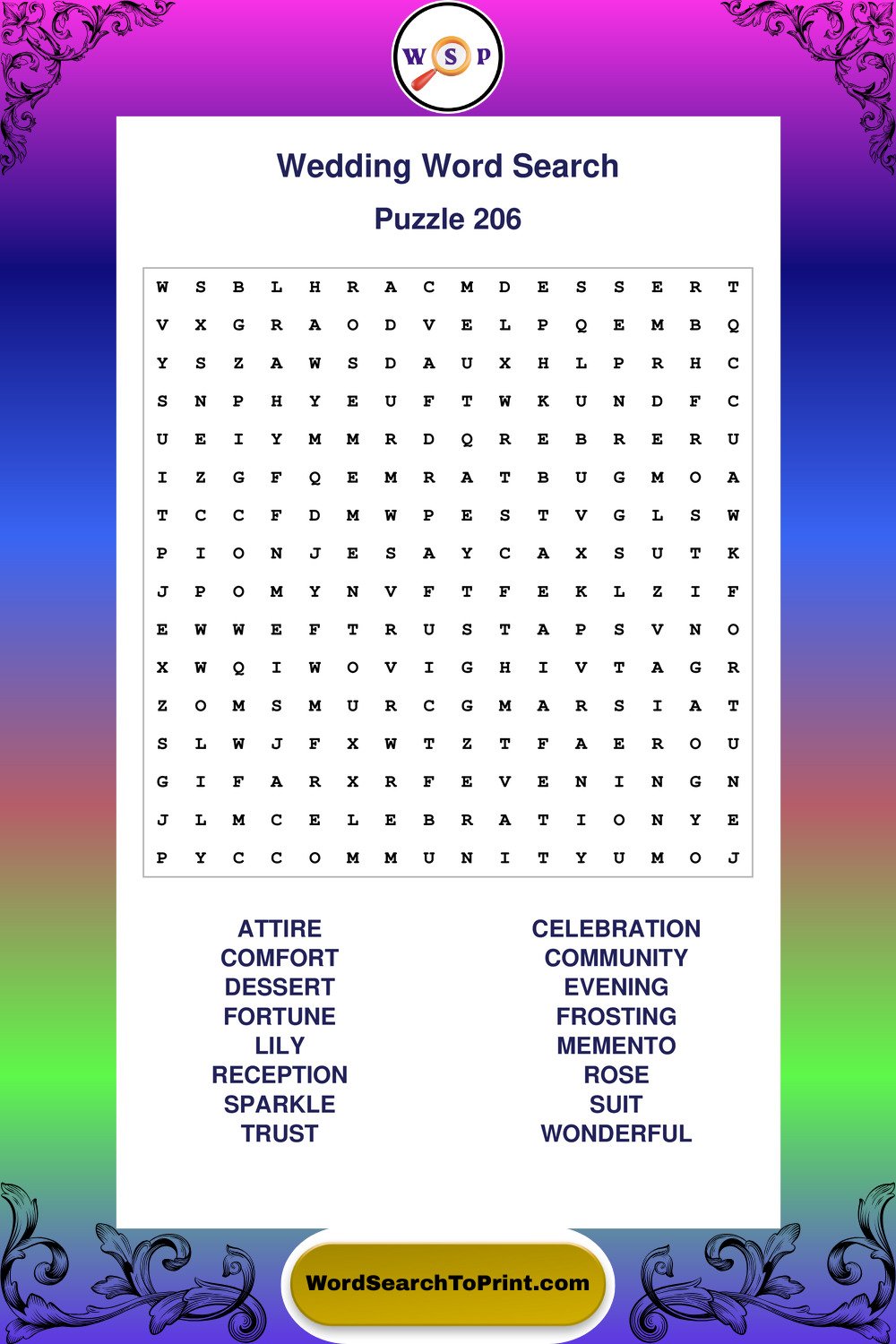 Wedding Word Search Puzzle 206