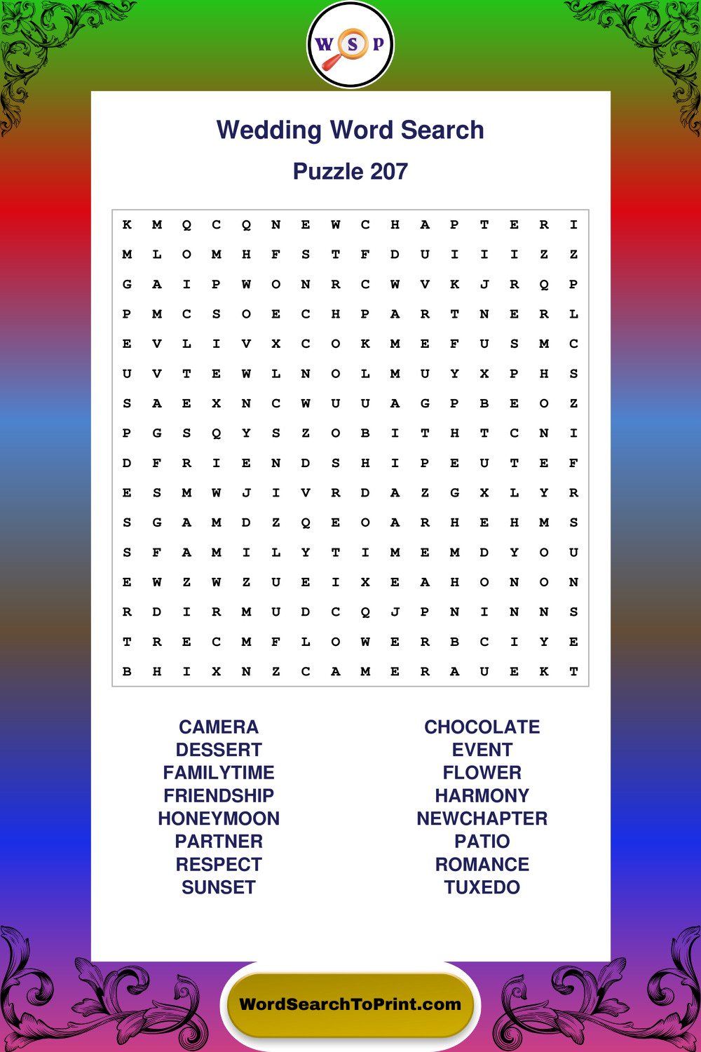 Wedding Word Search Puzzle 207