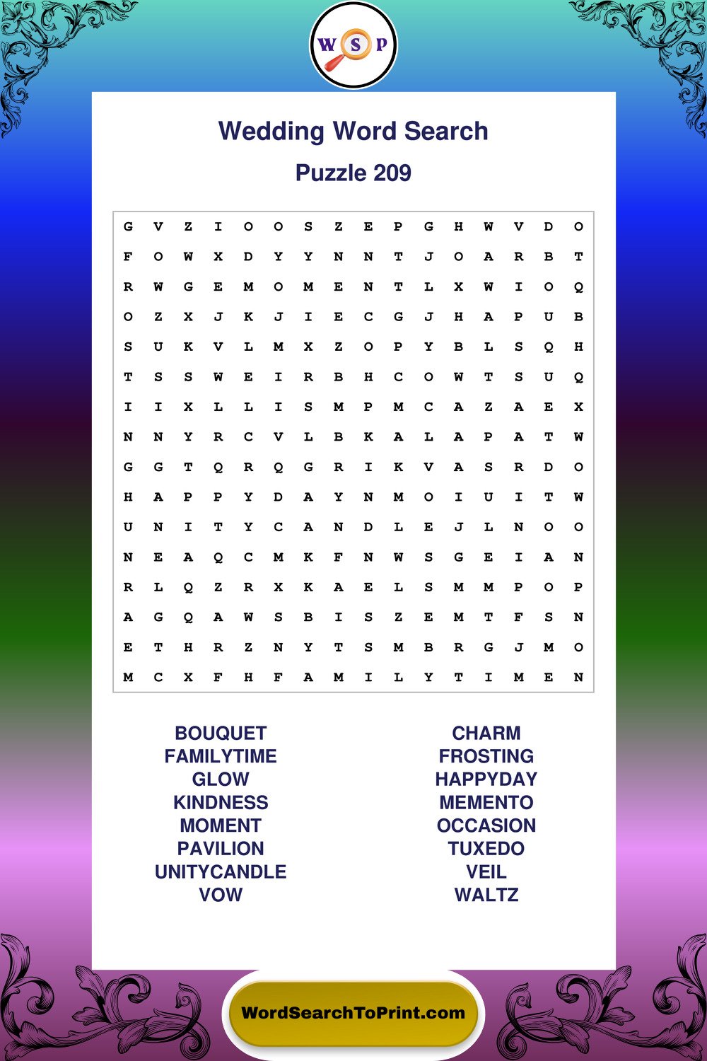 Wedding Word Search Puzzle 209