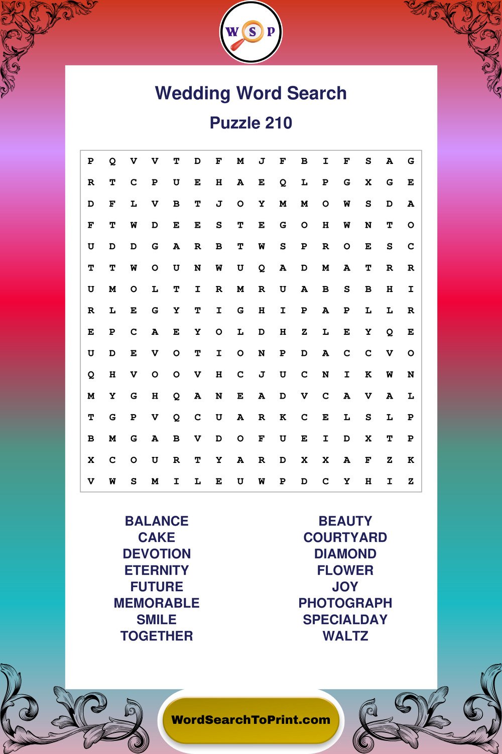Wedding Word Search Puzzle 210