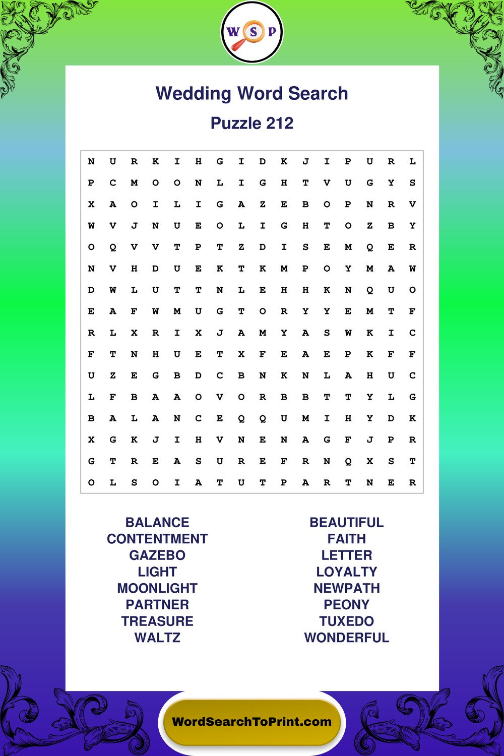 Wedding Word Search Puzzle 212