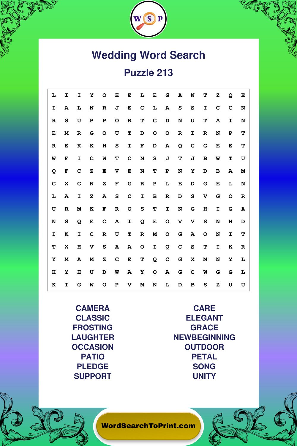 Wedding Word Search Puzzle 213