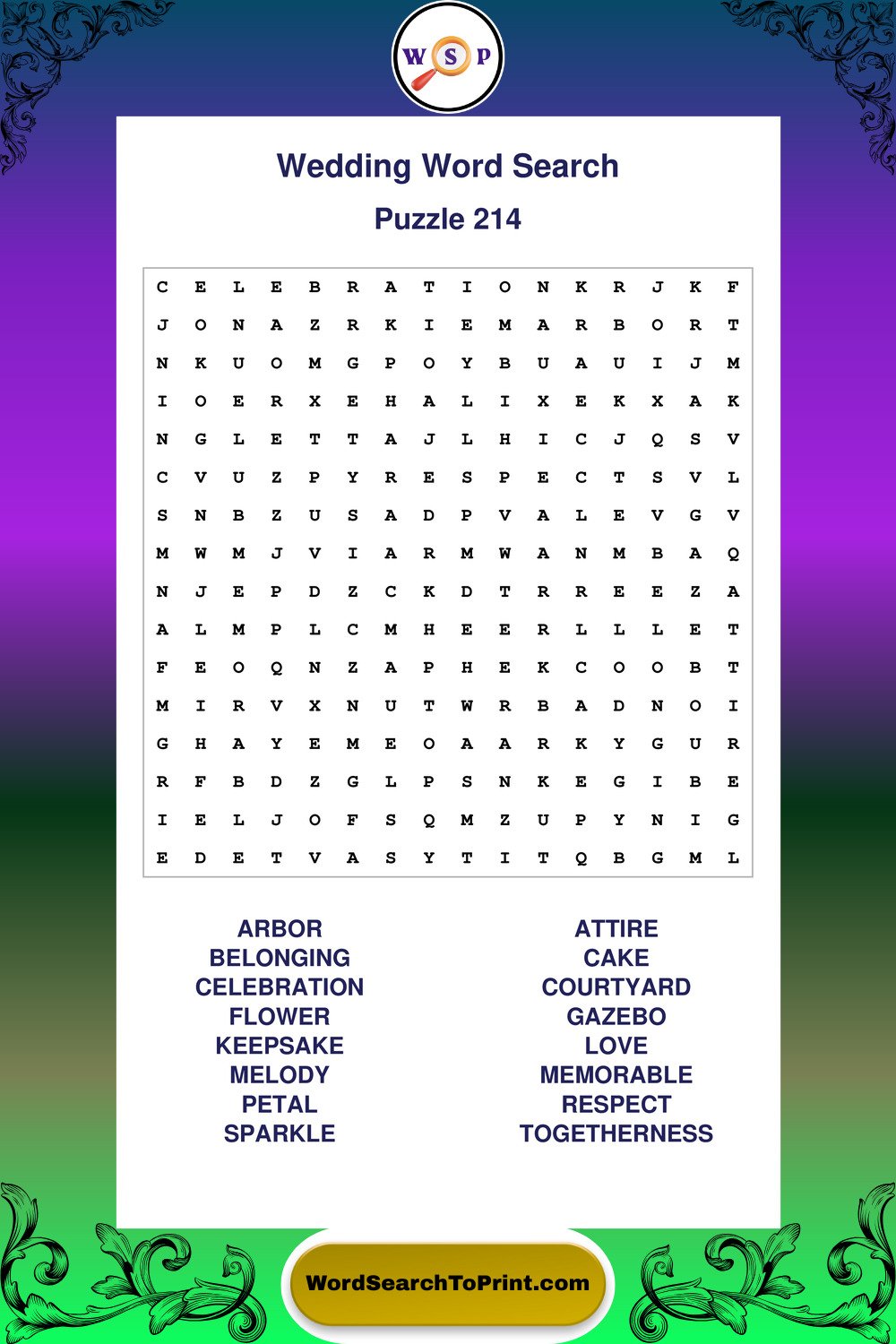 Wedding Word Search Puzzle 214