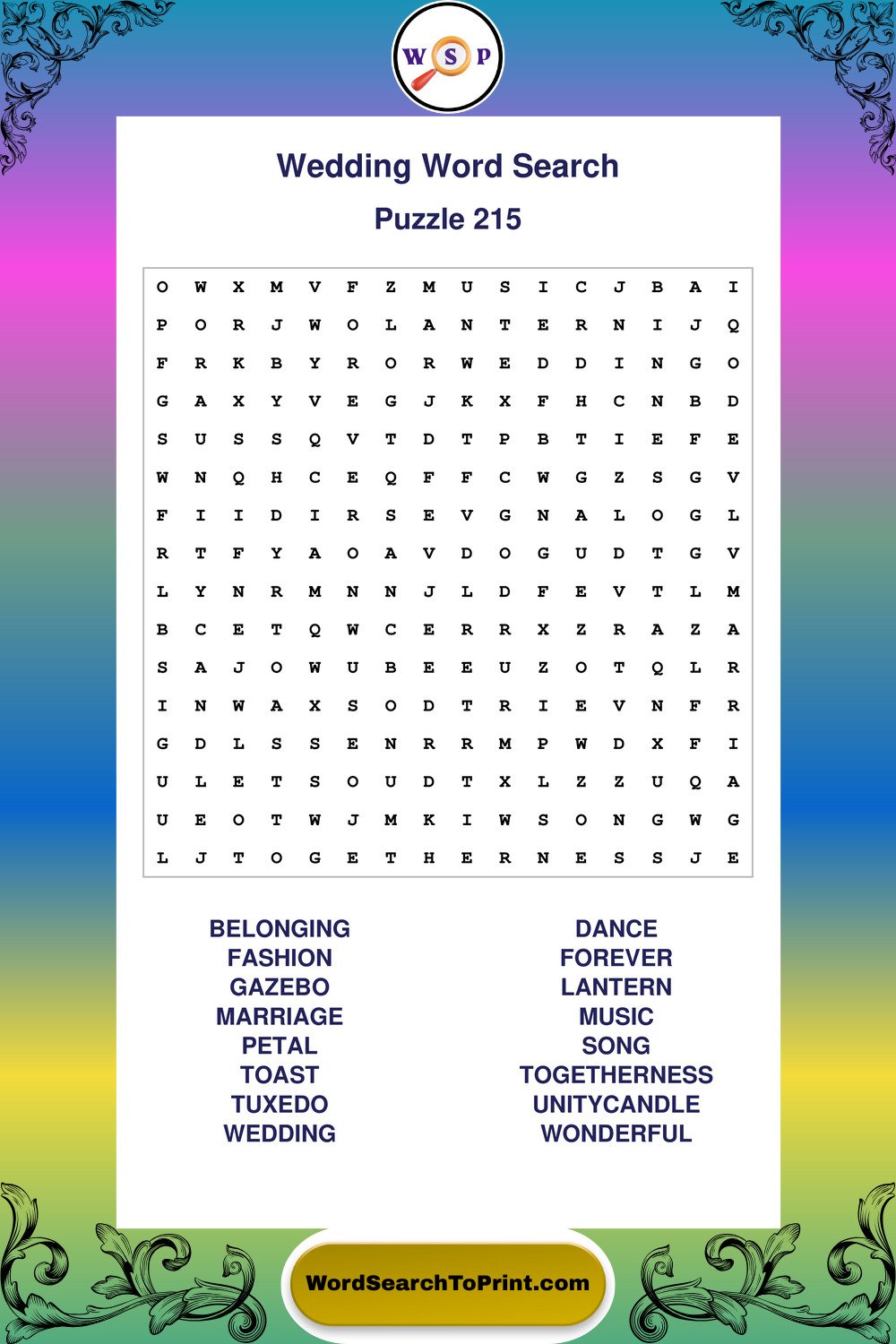 Wedding Word Search Puzzle 215