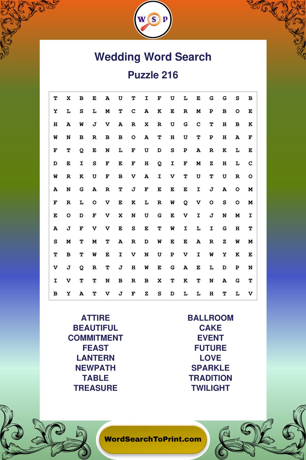 Wedding Word Search Puzzle 216