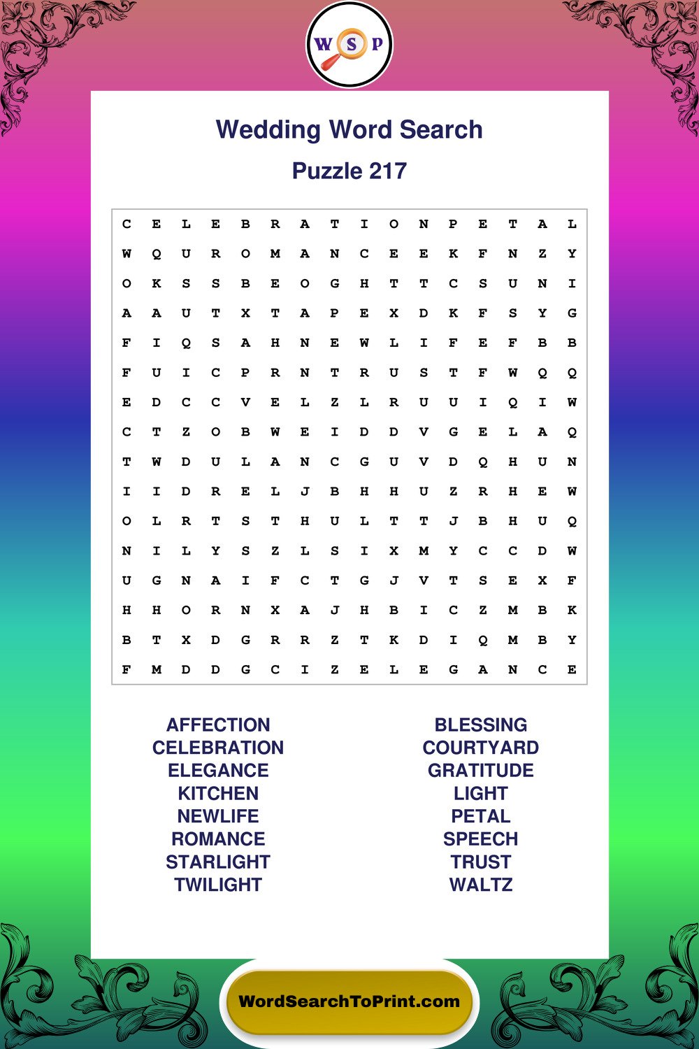 Wedding Word Search Puzzle 217