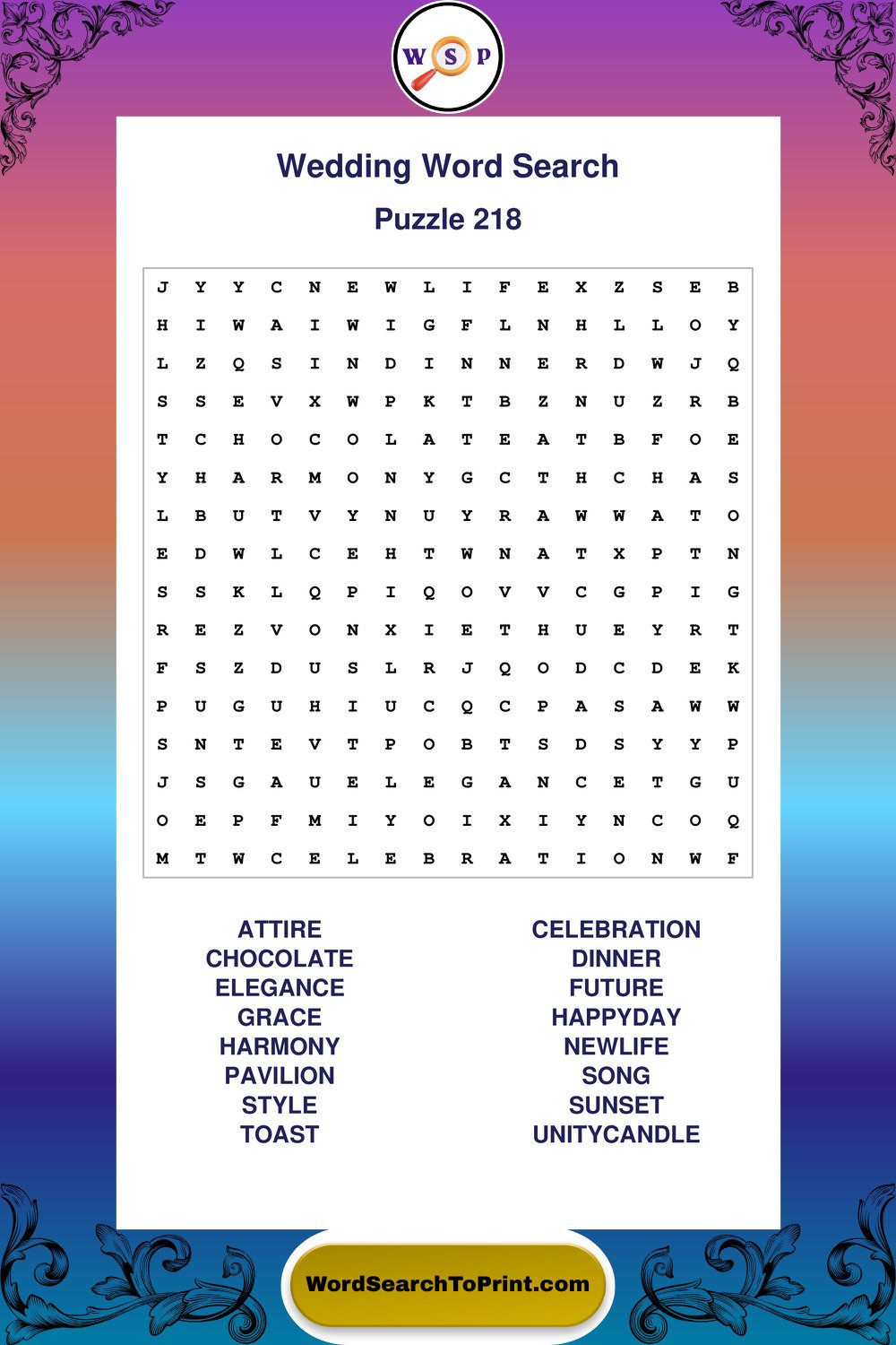 Wedding Word Search Puzzle 218