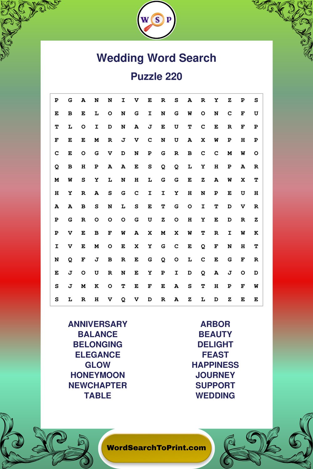 Wedding Word Search Puzzle 220