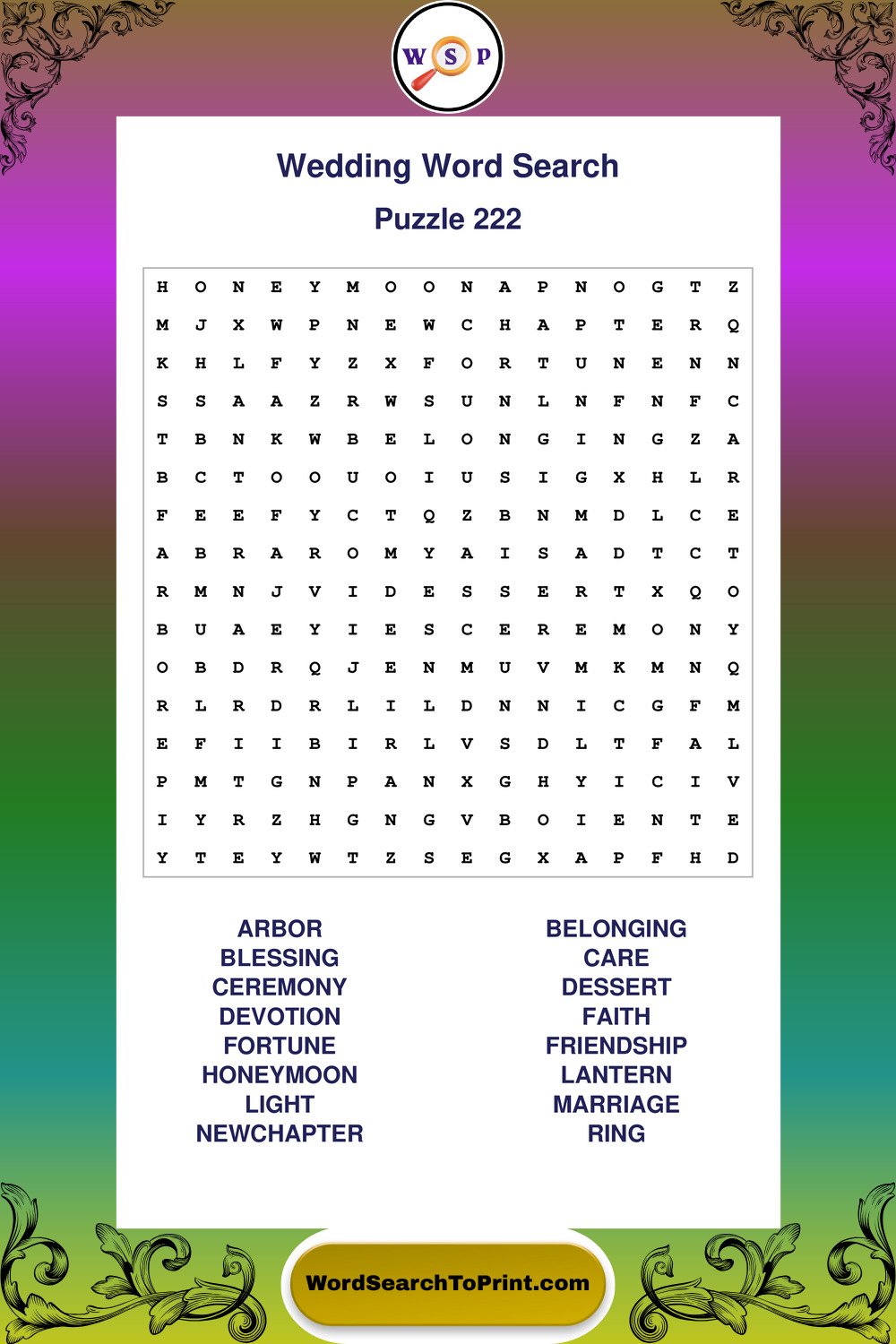 Wedding Word Search Puzzle 222
