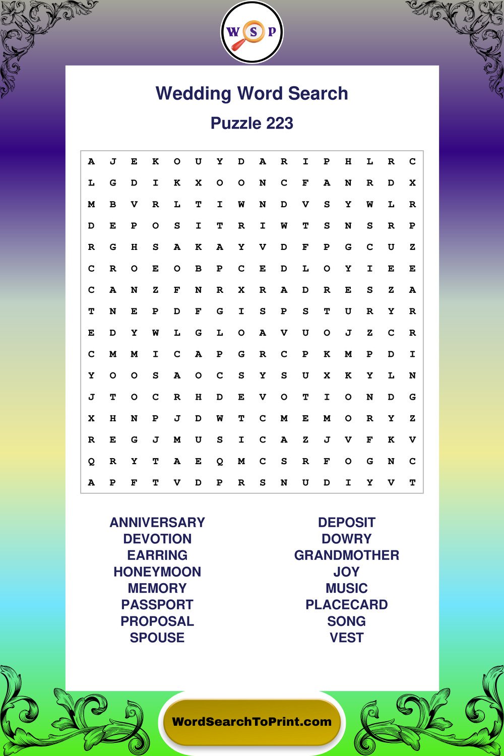Wedding Word Search Puzzle 223