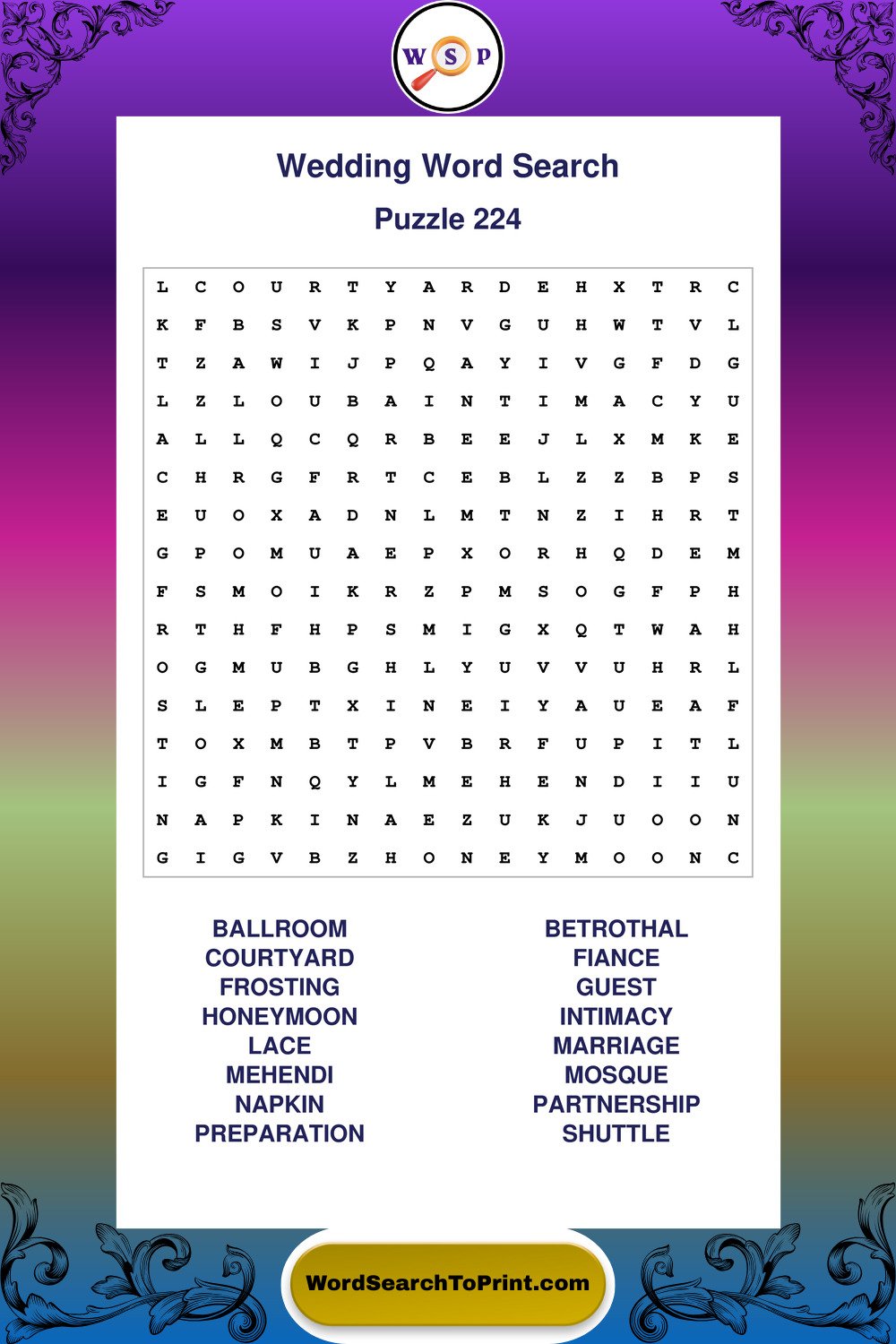 Wedding Word Search Puzzle 224