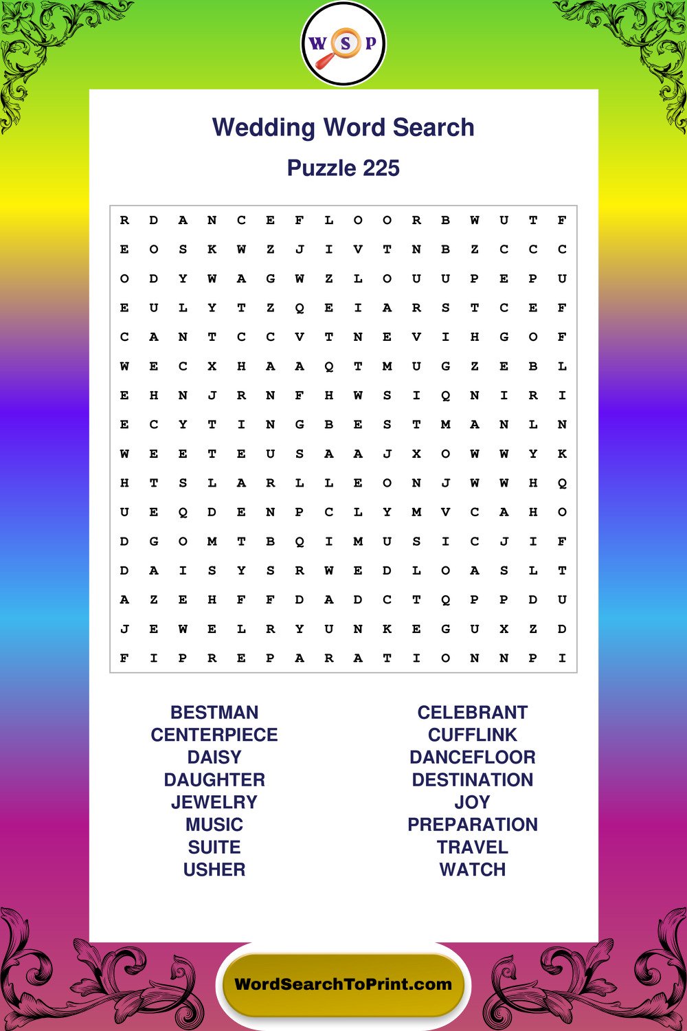 Wedding Word Search Puzzle 225