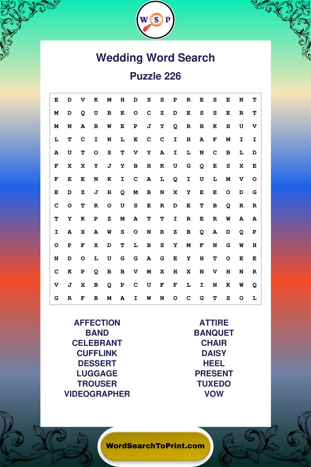 Wedding Word Search Puzzle 226