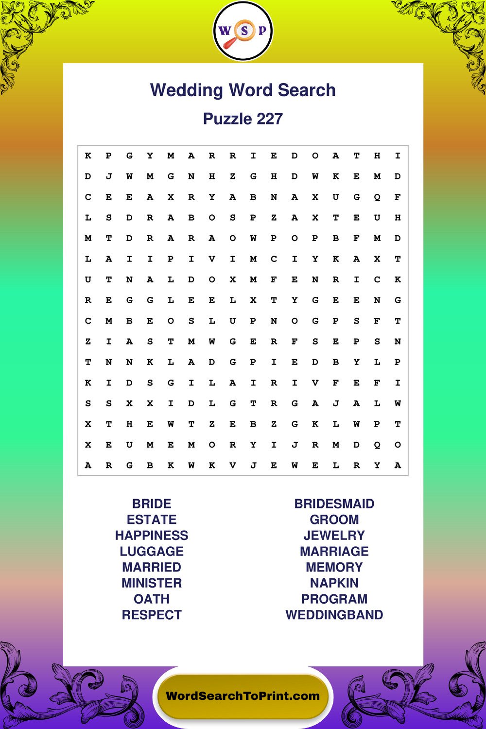Wedding Word Search Puzzle 227