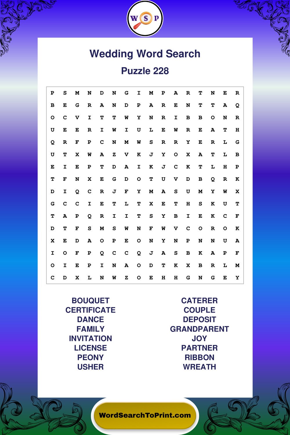 Wedding Word Search Puzzle 228