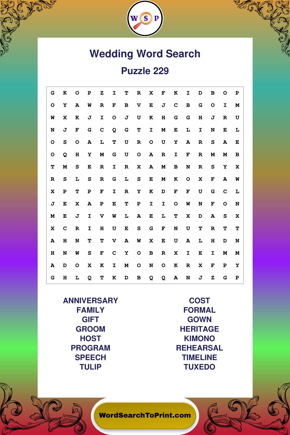 Wedding Word Search Puzzle 229