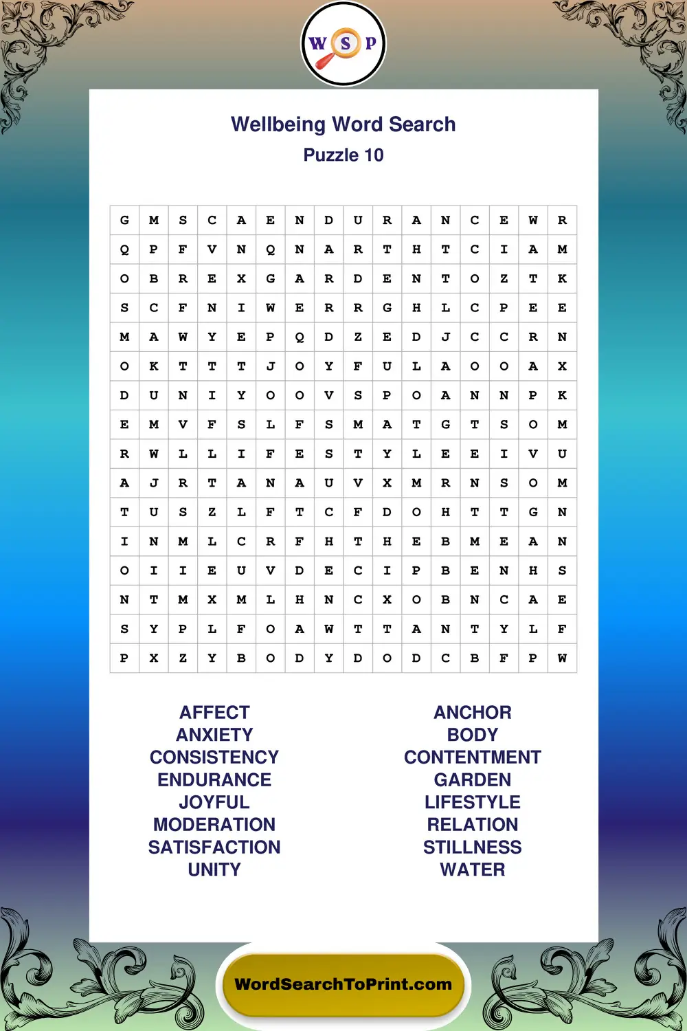 Wellbeing Word Search Puzzle 10
