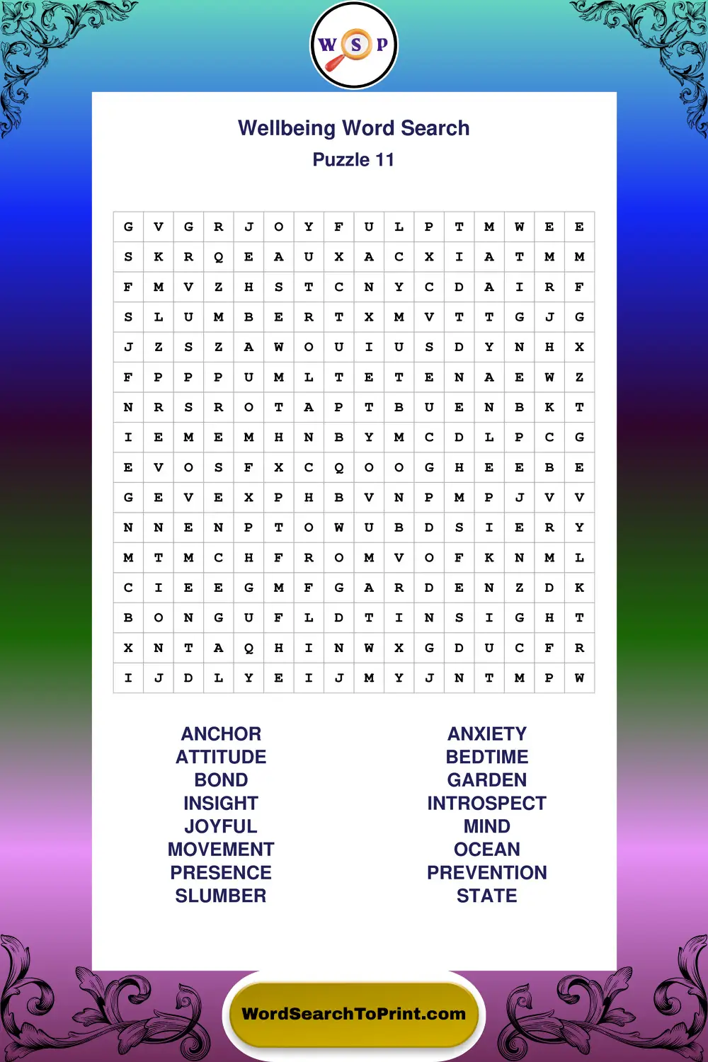Wellbeing Word Search Puzzle 11