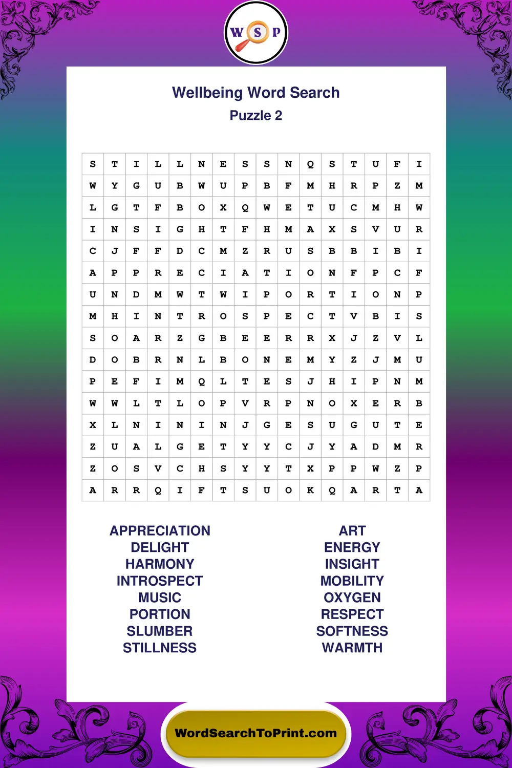 Wellbeing Word Search Puzzle 2