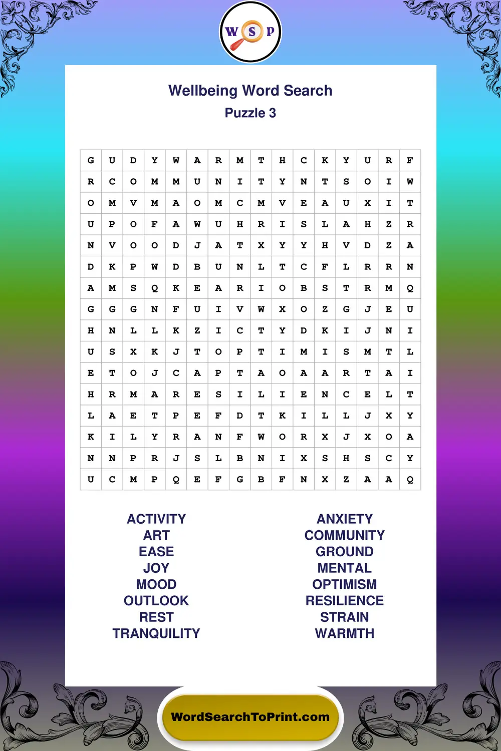 Wellbeing Word Search Puzzle 3