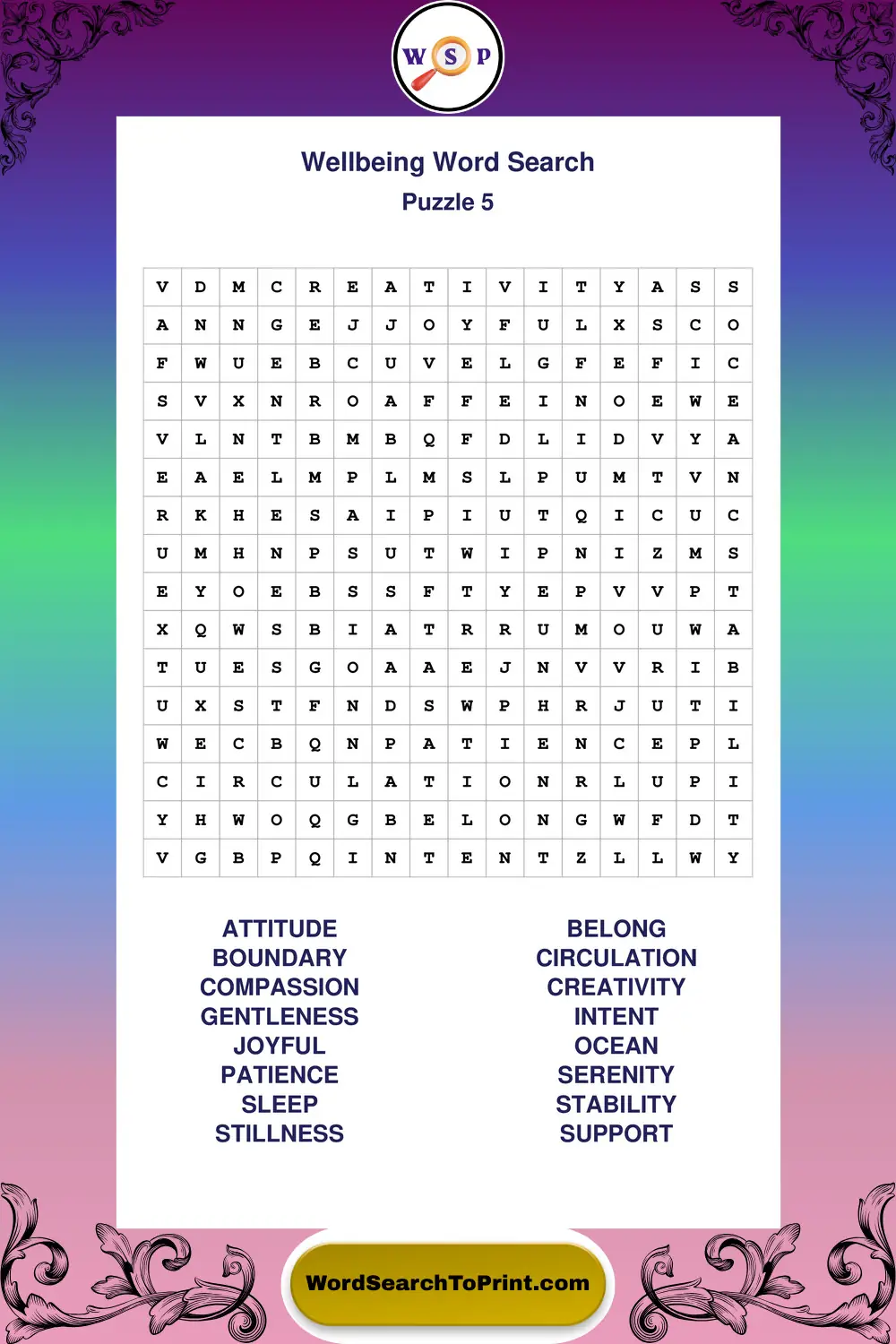 Wellbeing Word Search Puzzle 5