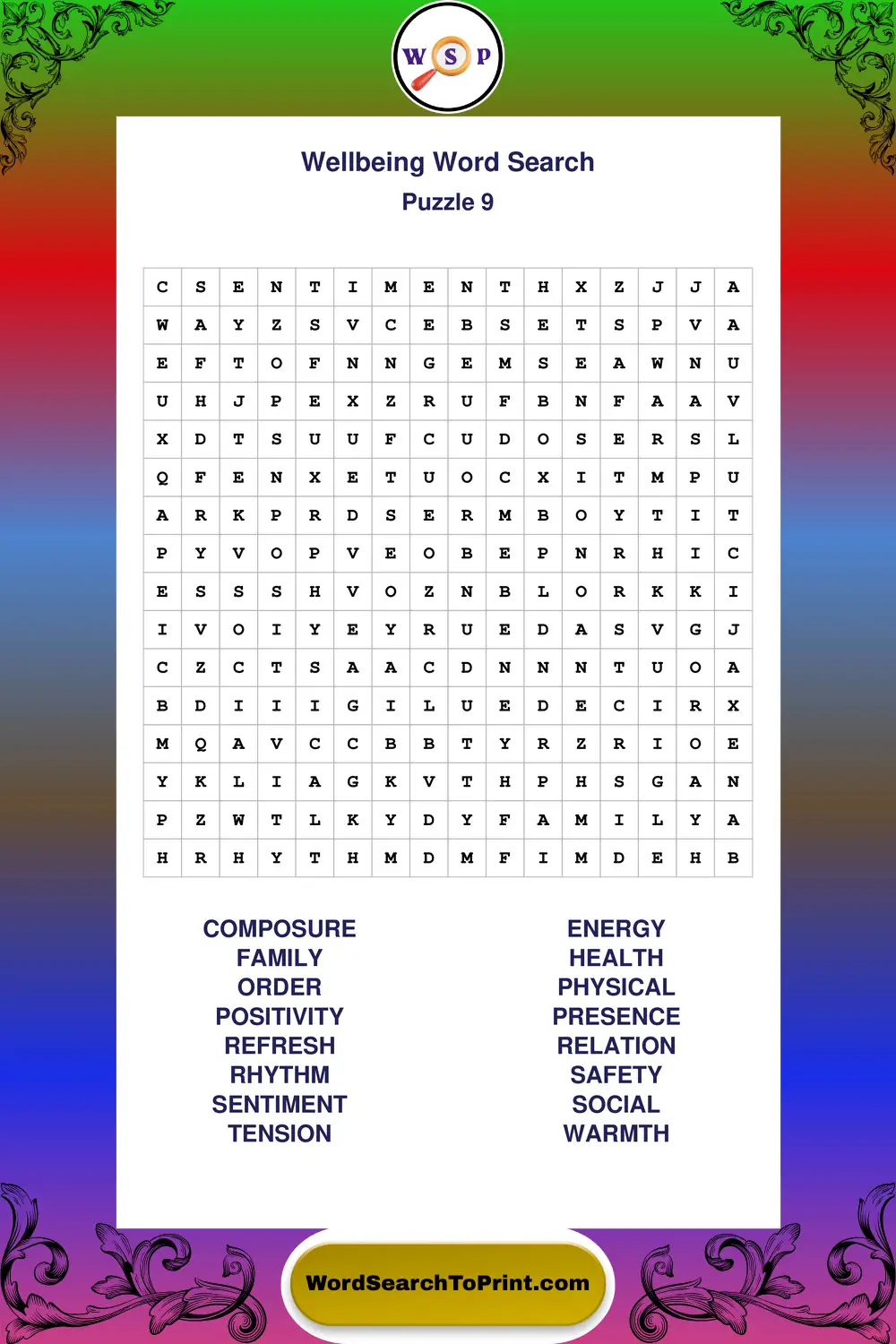 Wellbeing Word Search Puzzle 9