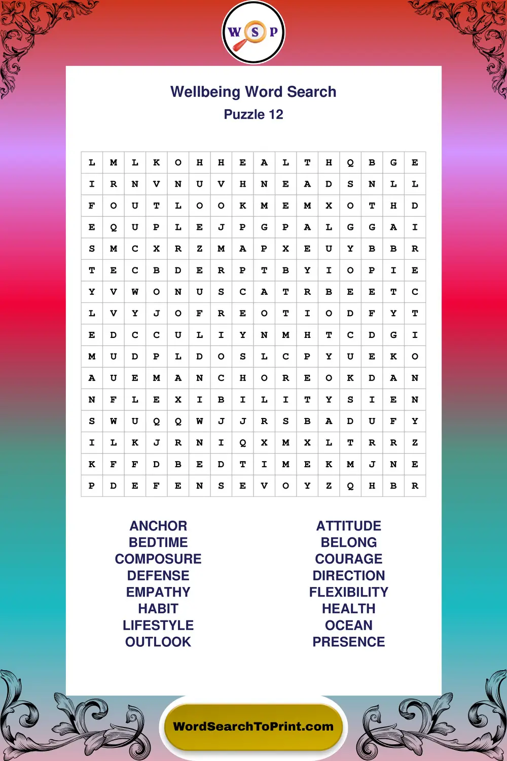 Wellbeing Word Search Puzzle 12