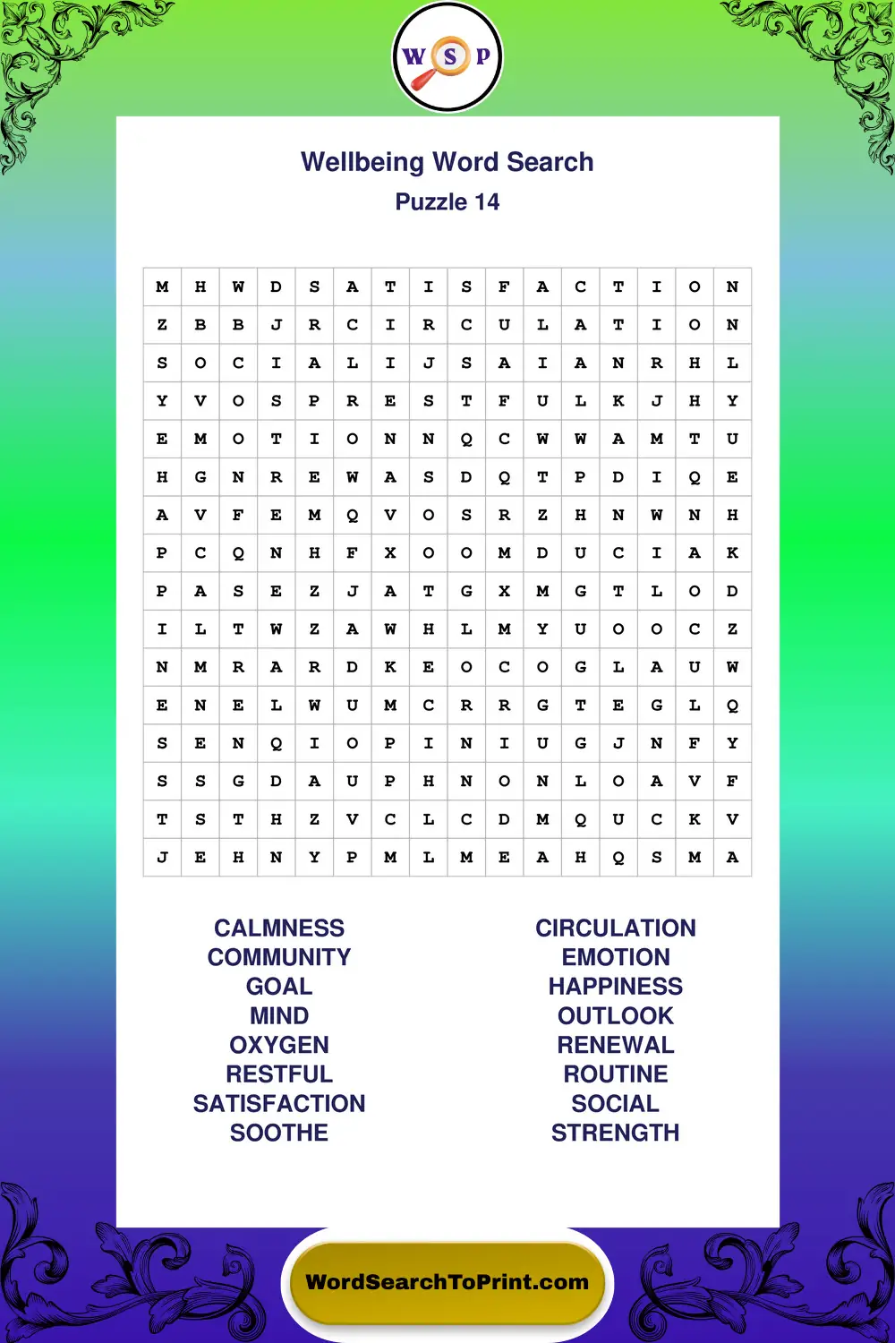 Wellbeing Word Search Puzzle 14