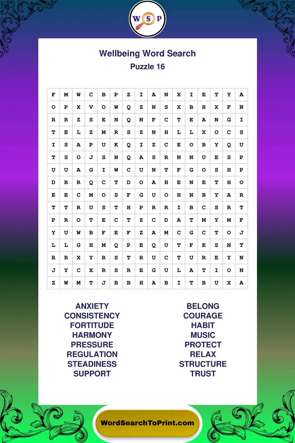 Wellbeing Word Search Puzzle 16