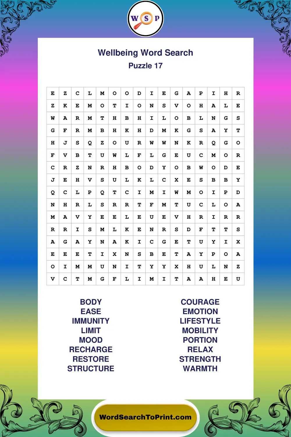 Wellbeing Word Search Puzzle 17