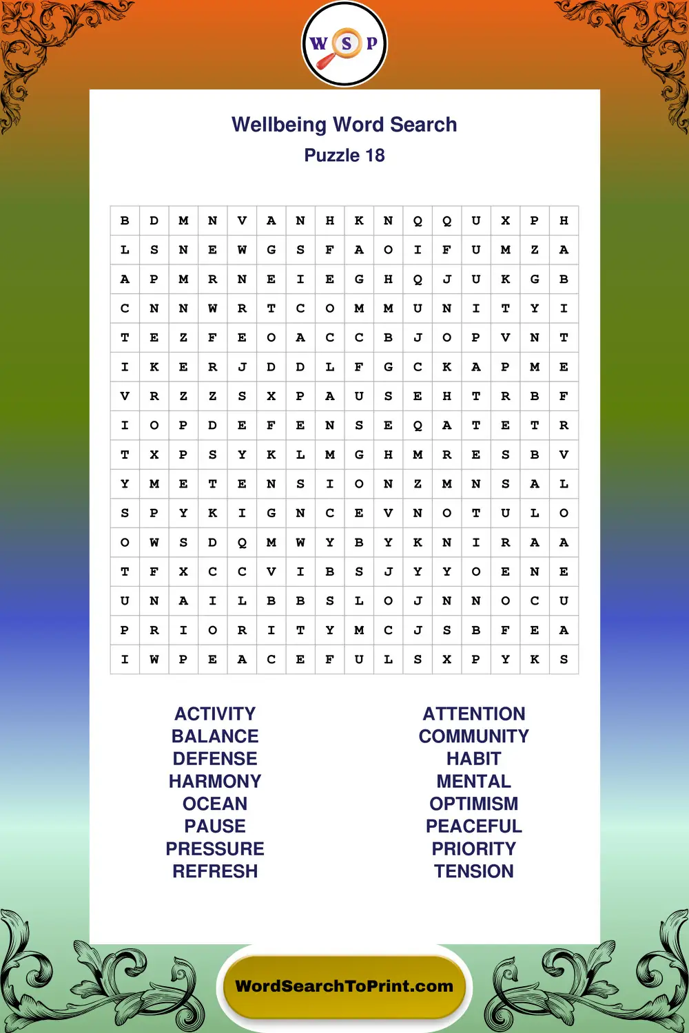 Wellbeing Word Search Puzzle 18