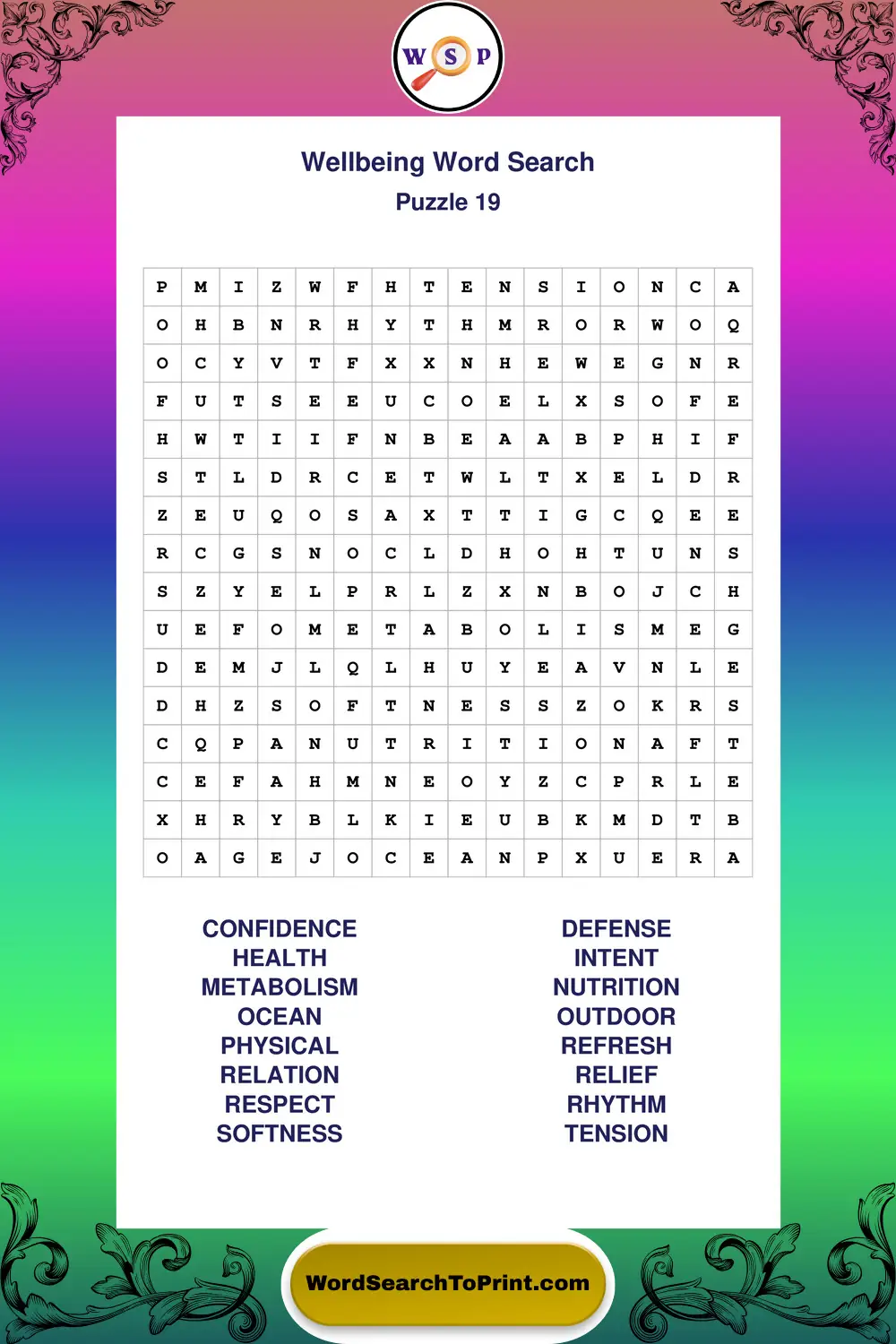 Wellbeing Word Search Puzzle 19