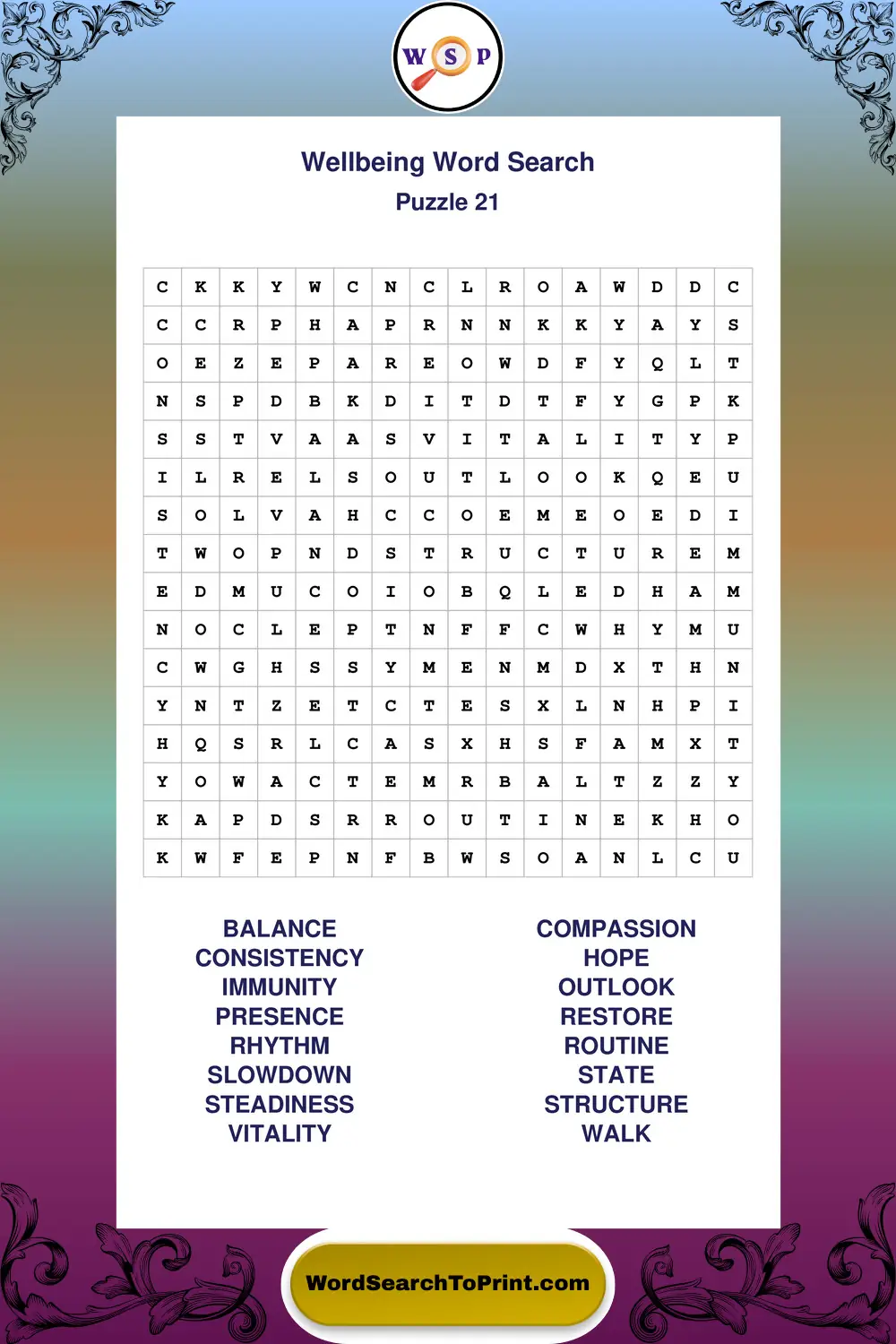 Wellbeing Word Search Puzzle 21