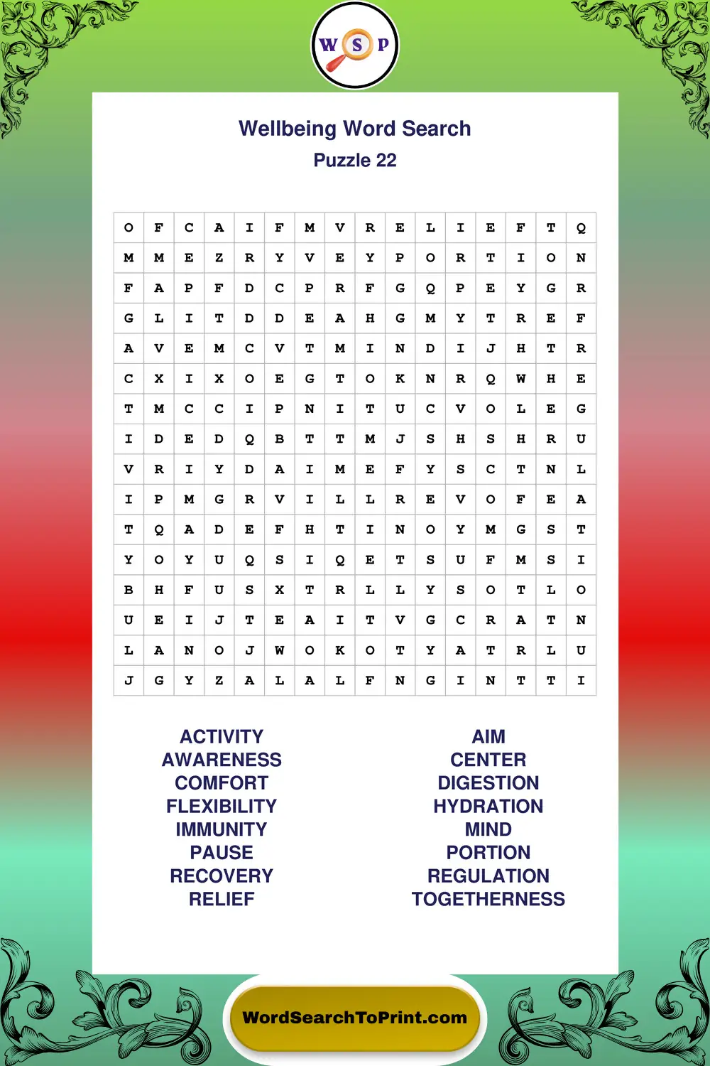 Wellbeing Word Search Puzzle 22