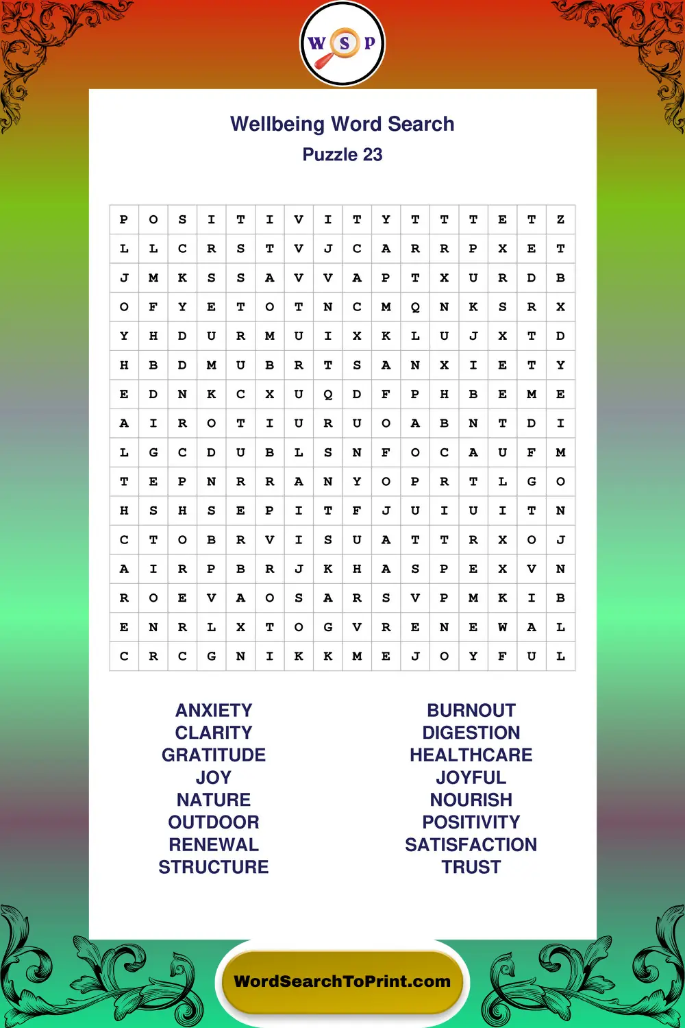 Wellbeing Word Search Puzzle 23