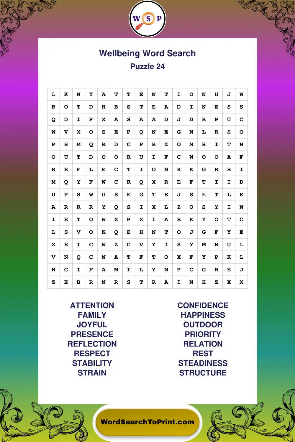 Wellbeing Word Search Puzzle 24