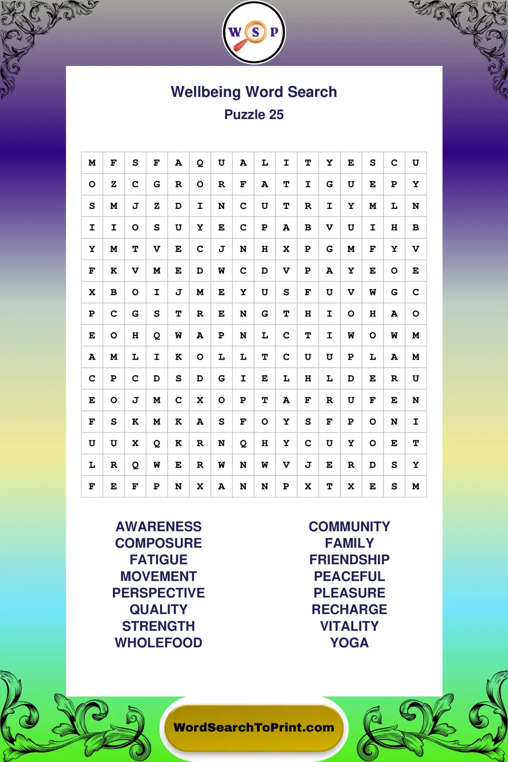 Wellbeing Word Search Puzzle 25