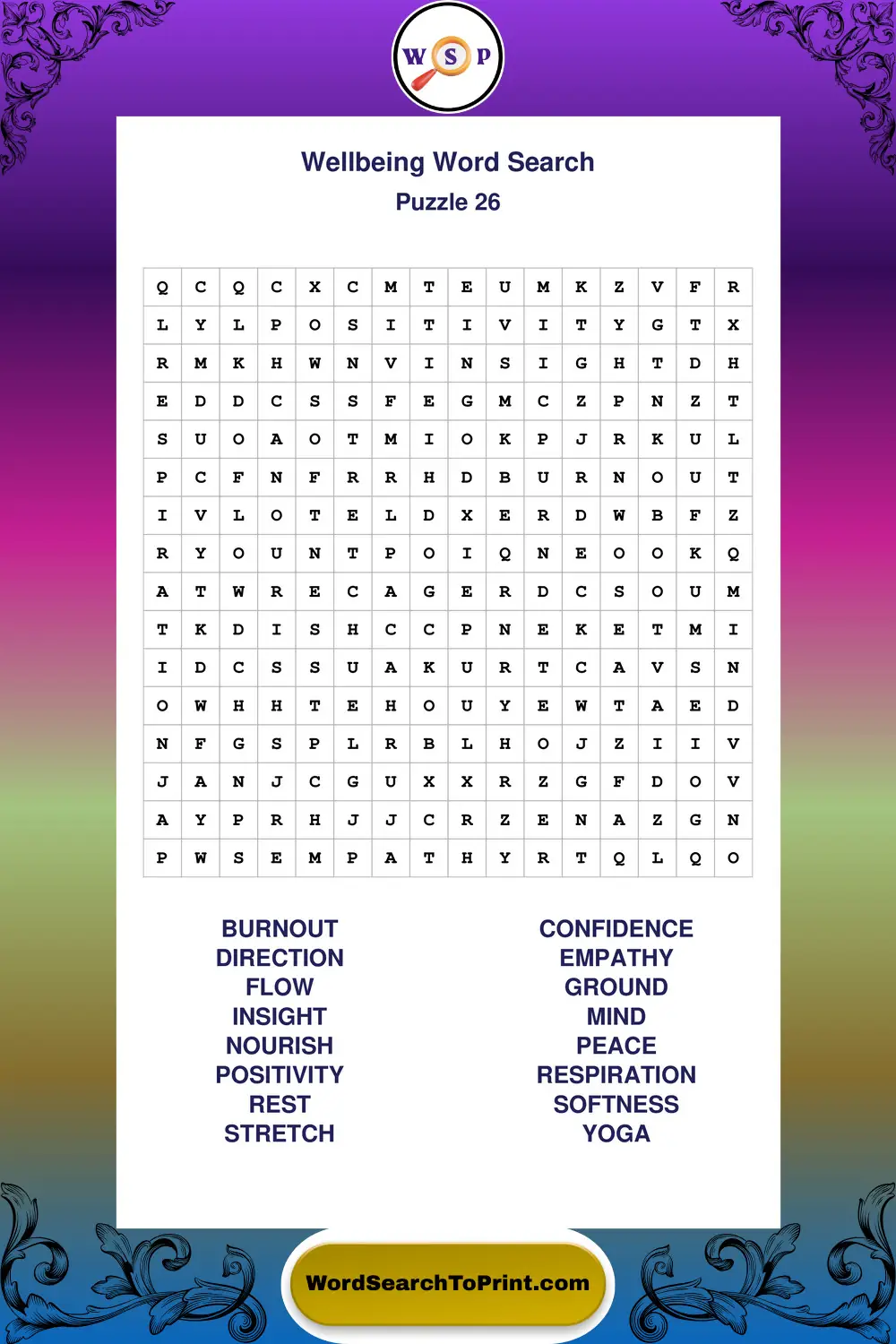 Wellbeing Word Search Puzzle 26