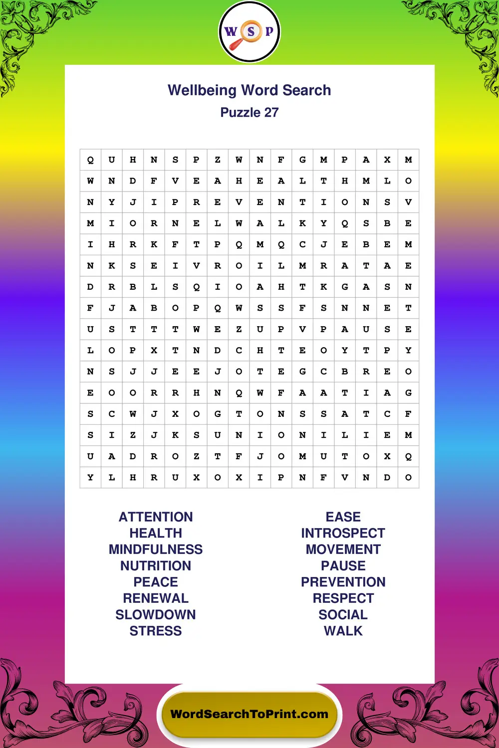 Wellbeing Word Search Puzzle 27
