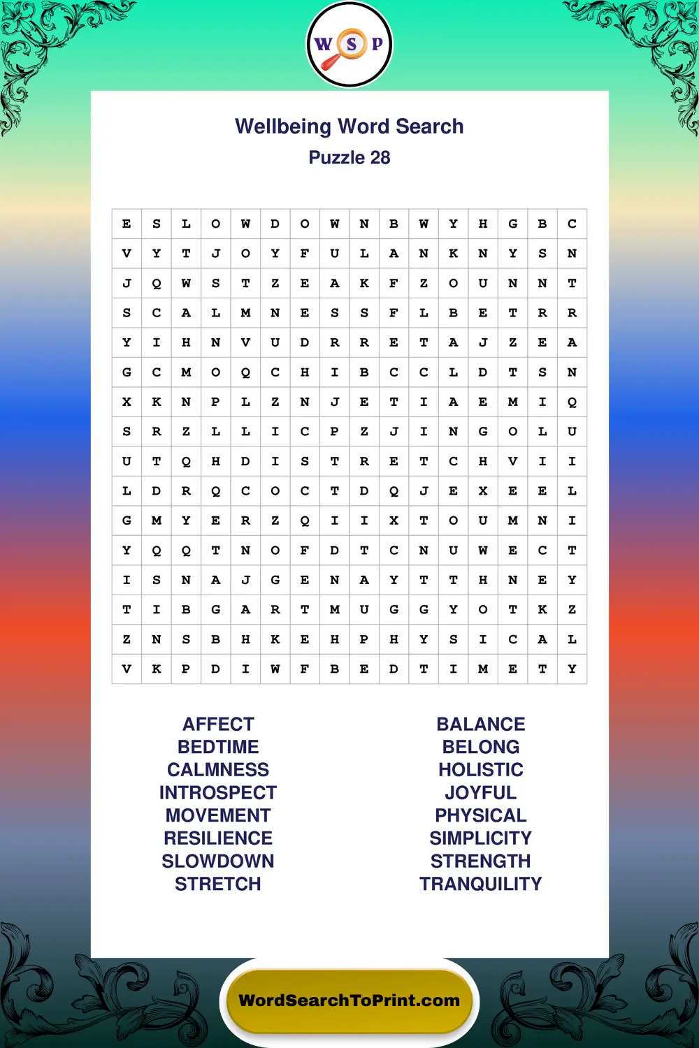 Wellbeing Word Search Puzzle 28