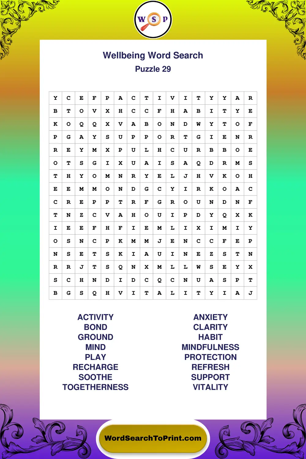 Wellbeing Word Search Puzzle 29