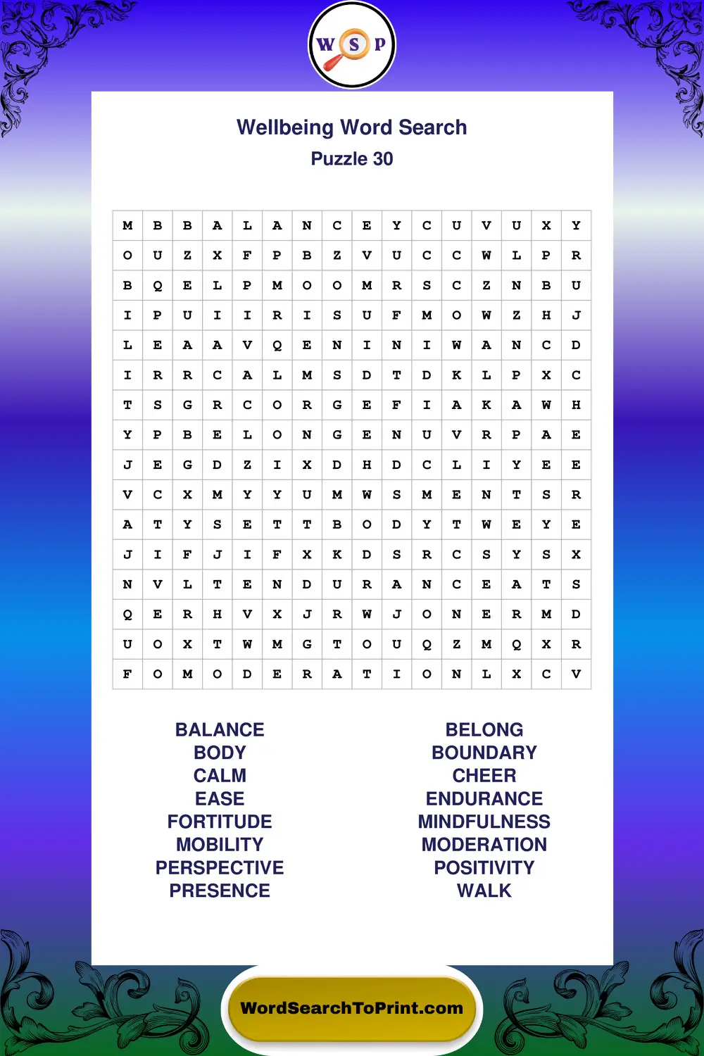 Wellbeing Word Search Puzzle 30