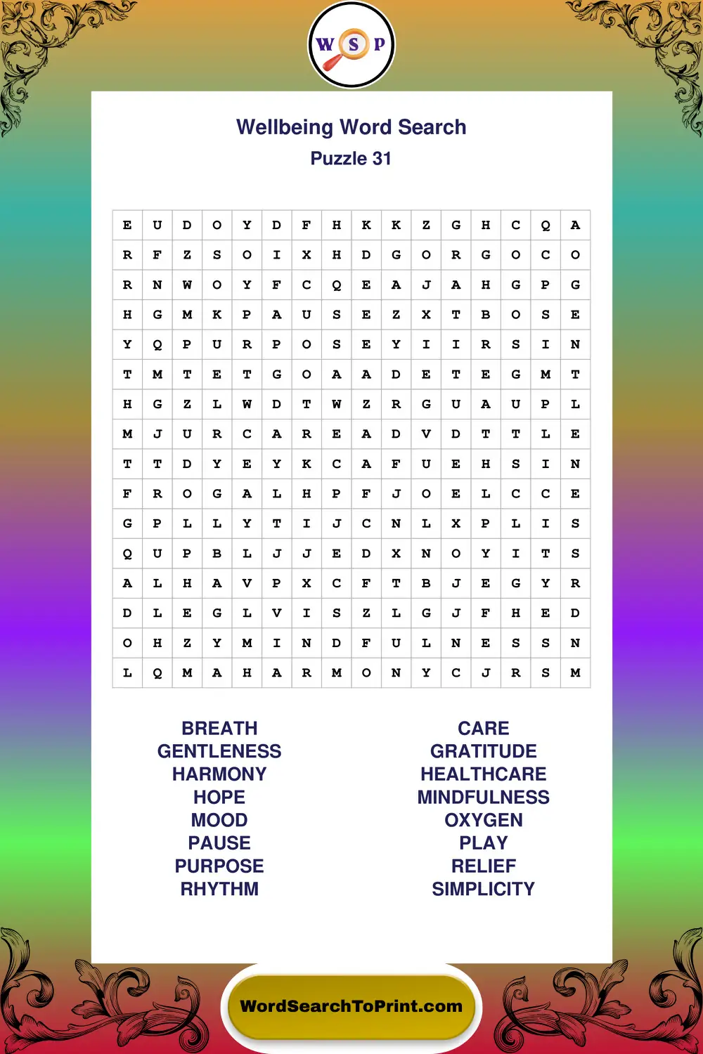 Wellbeing Word Search Puzzle 31