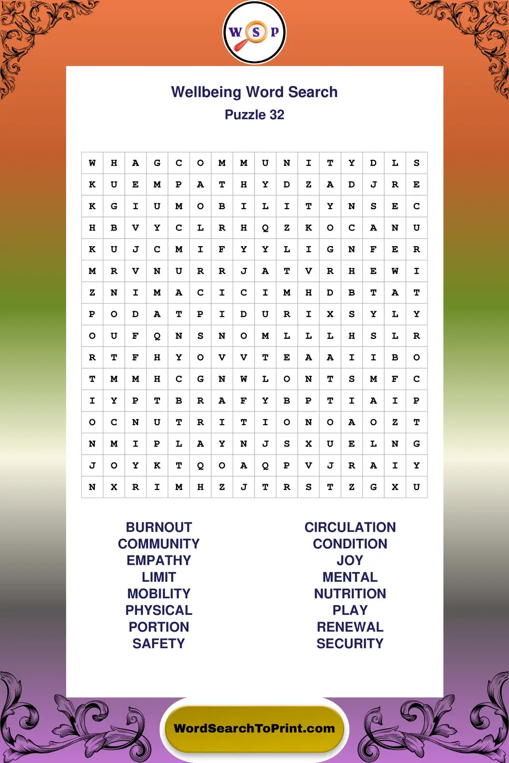 Wellbeing Word Search Puzzle 32