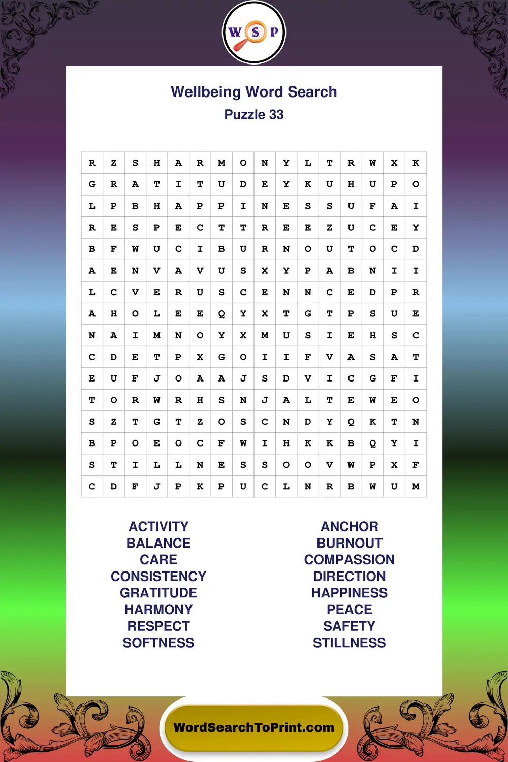 Wellbeing Word Search Puzzle 33